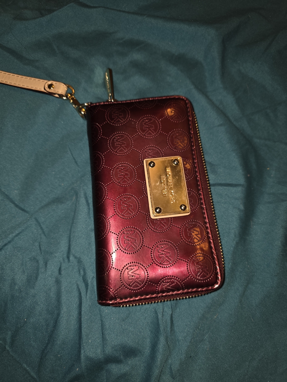 Metallic Plum Wristlet Wallet with Gold Plate